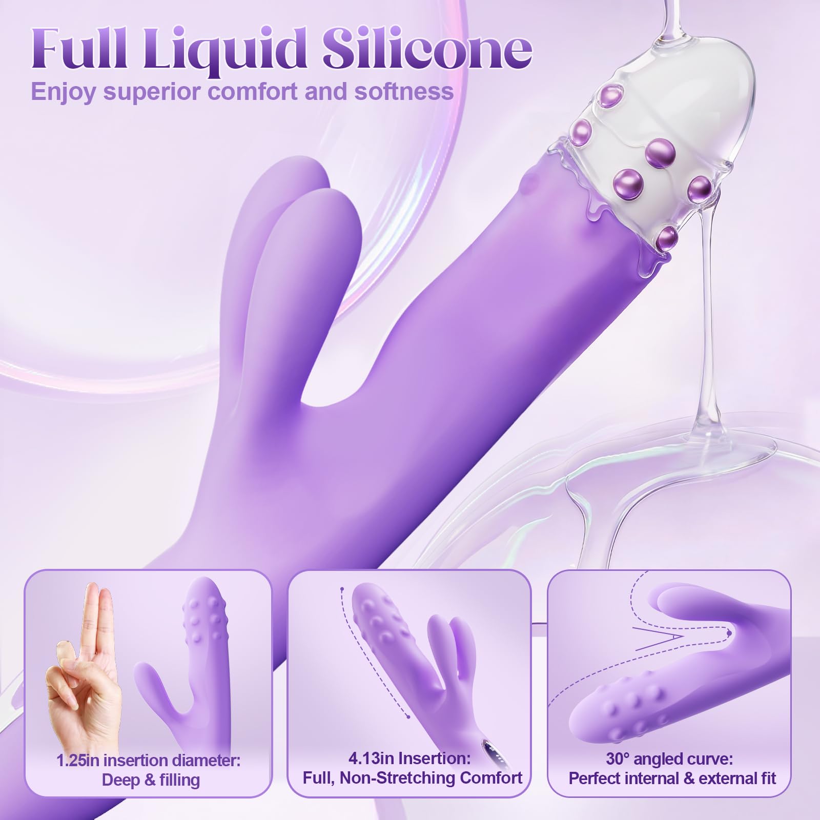 Vibrator Sex Toys Thrusting Dildo - Rolling G Spot Stimulator with Tri-Row 360°Rotating Beads + 10 Thrust + 10 Vibration for Dual Rabbit Ears, Ultra-Soft Liquid Silicone Adult Toy for Women Men Couple