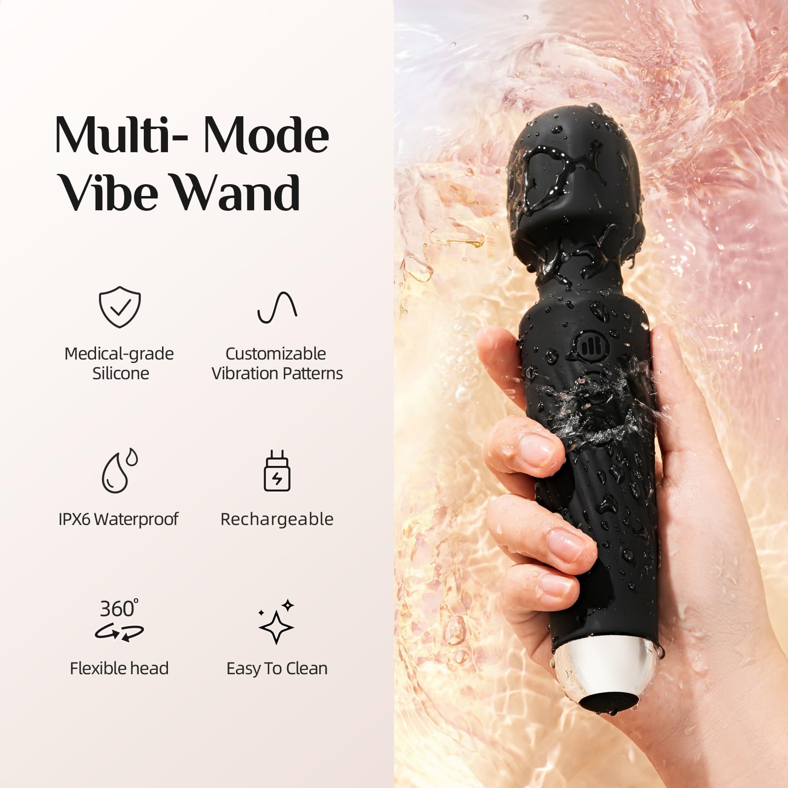 Vibrator Wand Vibrators | Sex Toys Vibrator Dildo for Women | Adult Toys with 20 Patterns & 8 Speeds, USB Rechargeable Vibrating Clitoral Stimulator Sex Toy | Gifts for Women (Black)