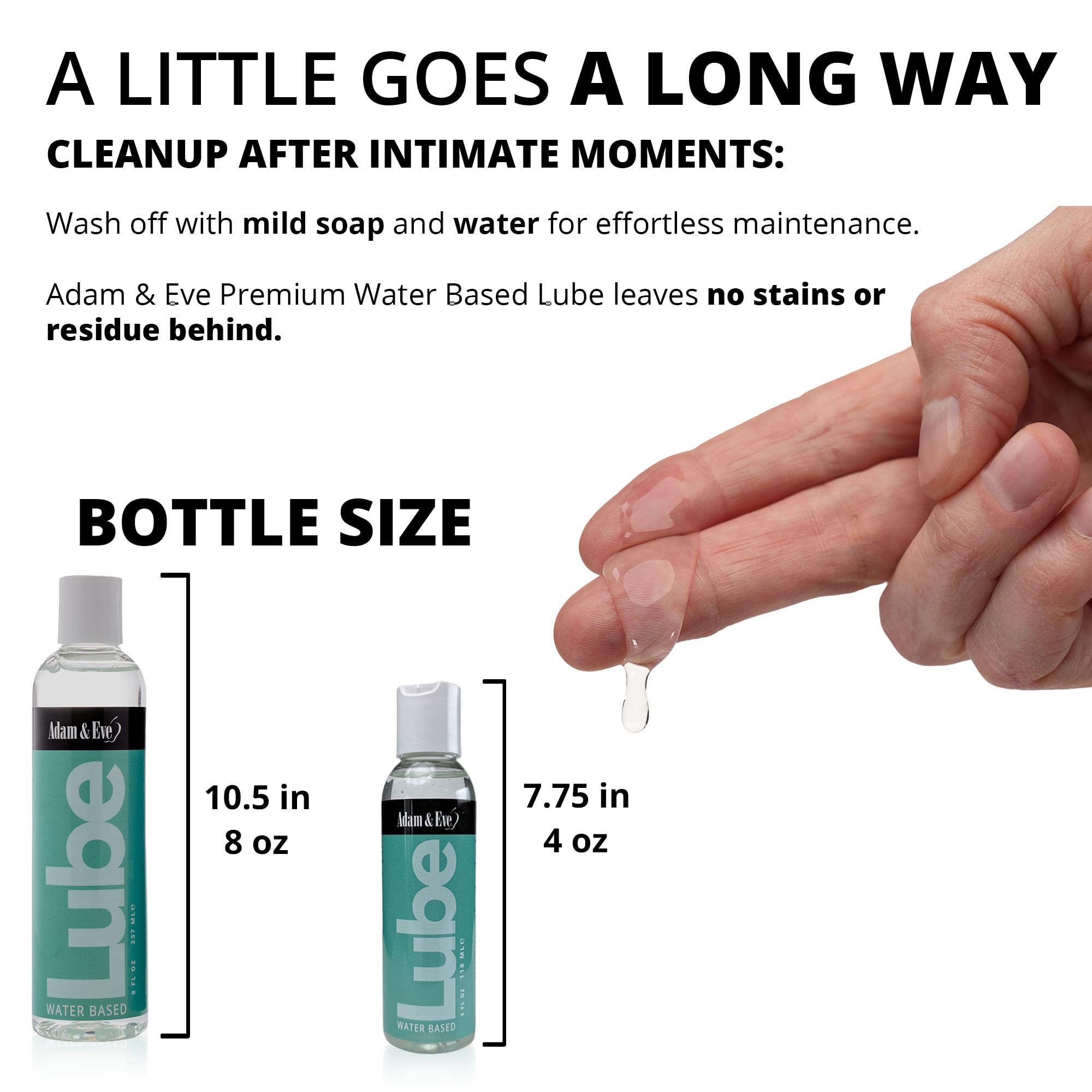 Adam & Eve Water Based Lube, Personal Lubricant, Long Lasting Non Sticky Non Staining Lube for Men, Gifts for Women and Couples, Lubricants for Privacy and Toys, Easy Clean Up, 4 oz (Unflavored)