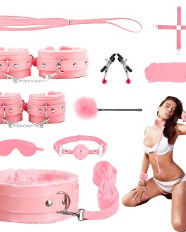BDSM Bondage Kit Sex Toys 10 Pcs Sex Bondage Set for Beginners Ball Gag Bondage Rope BDSM Kit for Couples (Pink)