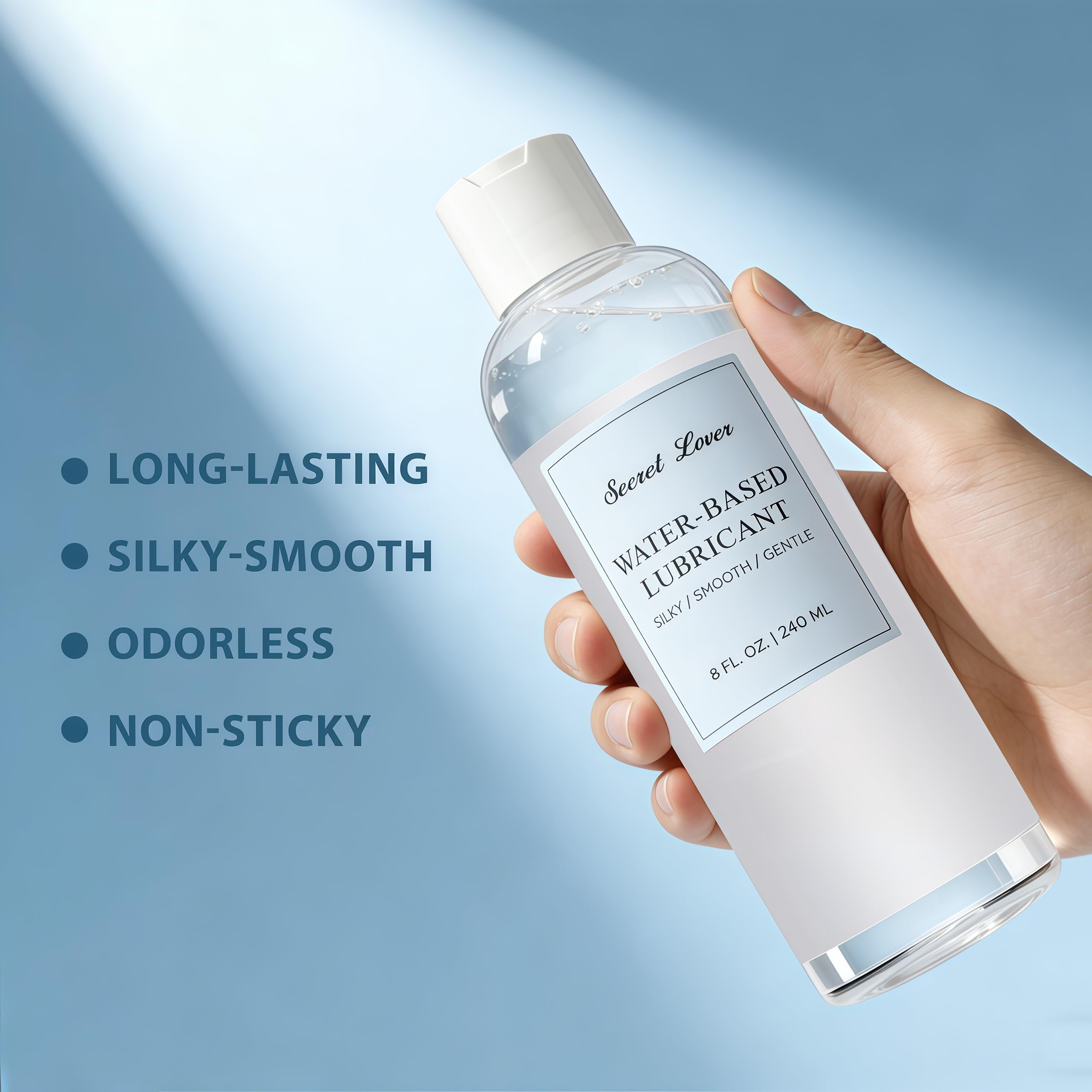 Secret Lover Water-Based Personal Lubricant, Ultra Silky Smooth Long-Lasting Lube for Women, Men, and Couples, Natural Ingredients Non-Staining, 8 Fl Oz