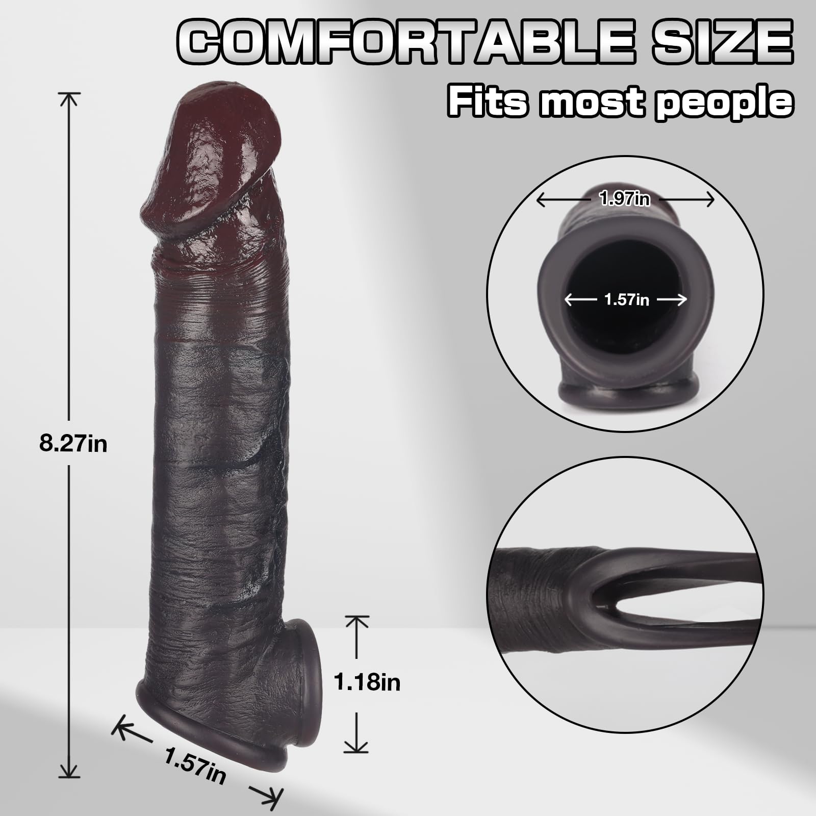 Adult Realistic Liquid Silicone 8.3in Penis Sleeve,Reusable Cock Extender for Men,Penis Sleeve Enlarger Set,Male Powerful Boost Confidence Pleasure Delay Ejaculation Stronger Erection Sex Toys(Brown)
