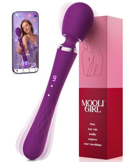 MOOLIGIRL Vibrator Wand Dual-Ended Dildo, APP Controlled Women Sex Toys with 9 + 9 Vibration Modes, Powerful and Quiet, IPX7 Waterproof Rechargeable G Spot Vibrators for Solo & Couple Play