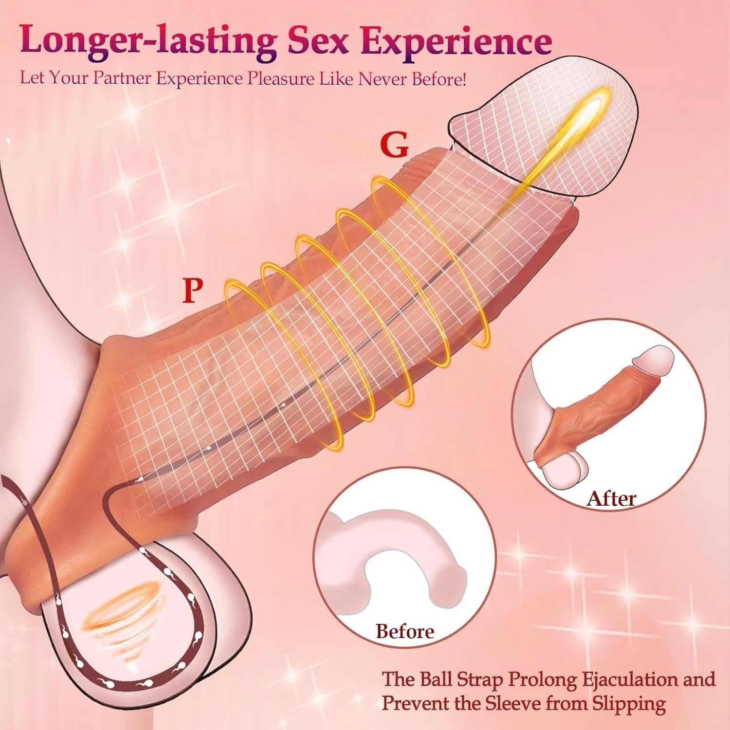 Realistic Cock Sleeve Penis Enlargers for Adults Men, Reusable Cock Sheath Silicone Penis Enlarger, Delay Ejaculation Stronger Erection Male Sex Toys Penis Stretcher Dick Enlarger Girth Enhancer