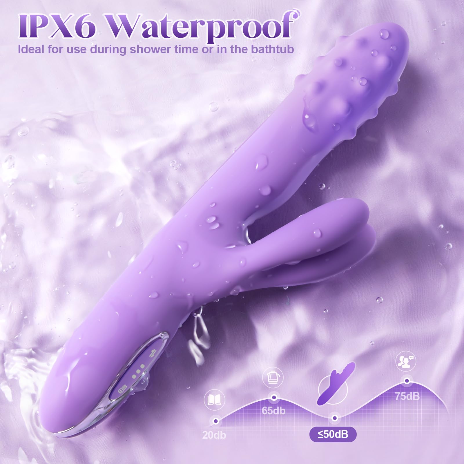 Vibrator Sex Toys Thrusting Dildo - Rolling G Spot Stimulator with Tri-Row 360°Rotating Beads + 10 Thrust + 10 Vibration for Dual Rabbit Ears, Ultra-Soft Liquid Silicone Adult Toy for Women Men Couple