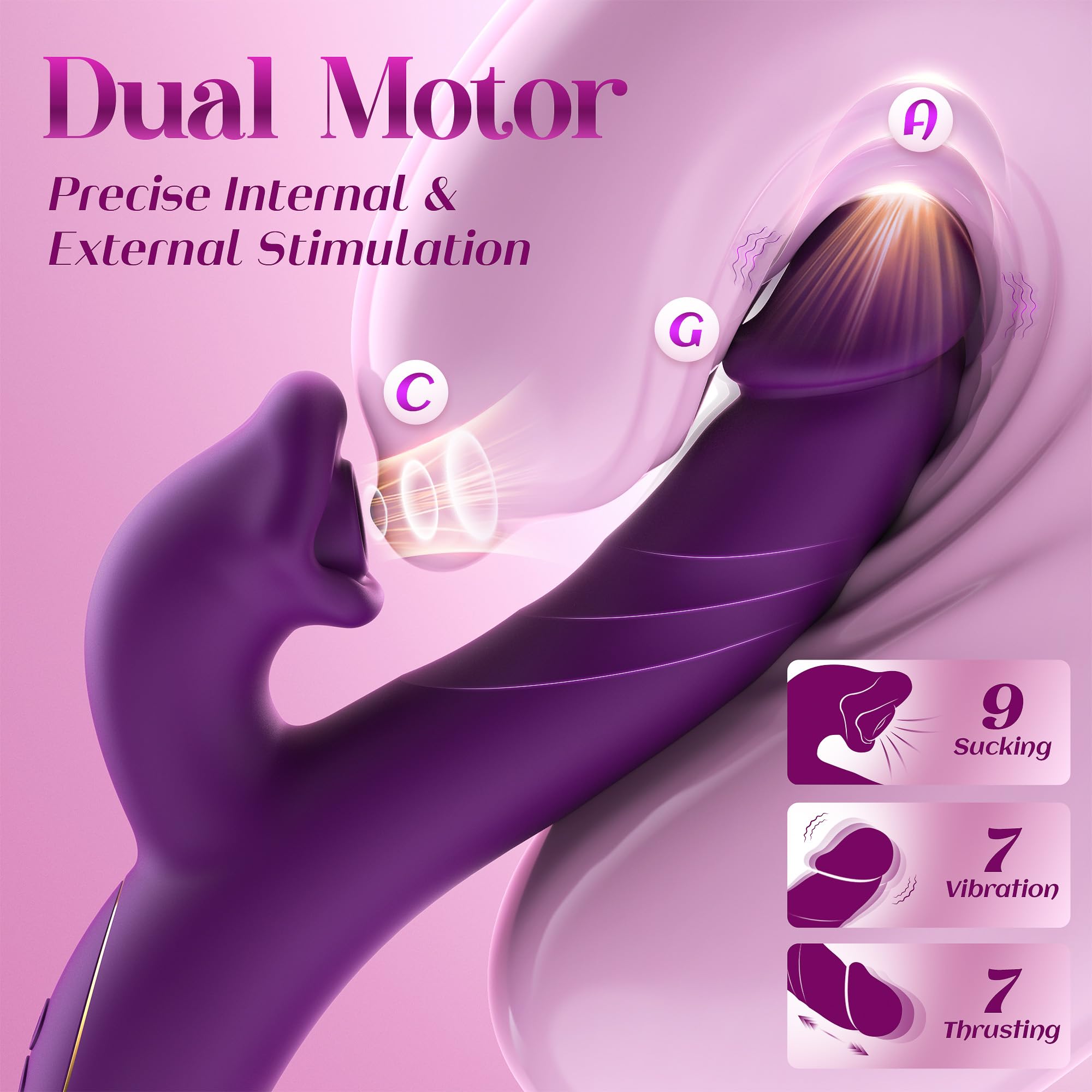 Toendi Sucking Vibrator Adult Sex Toy, Nipple Clit Sucker & Thrusting Dildo