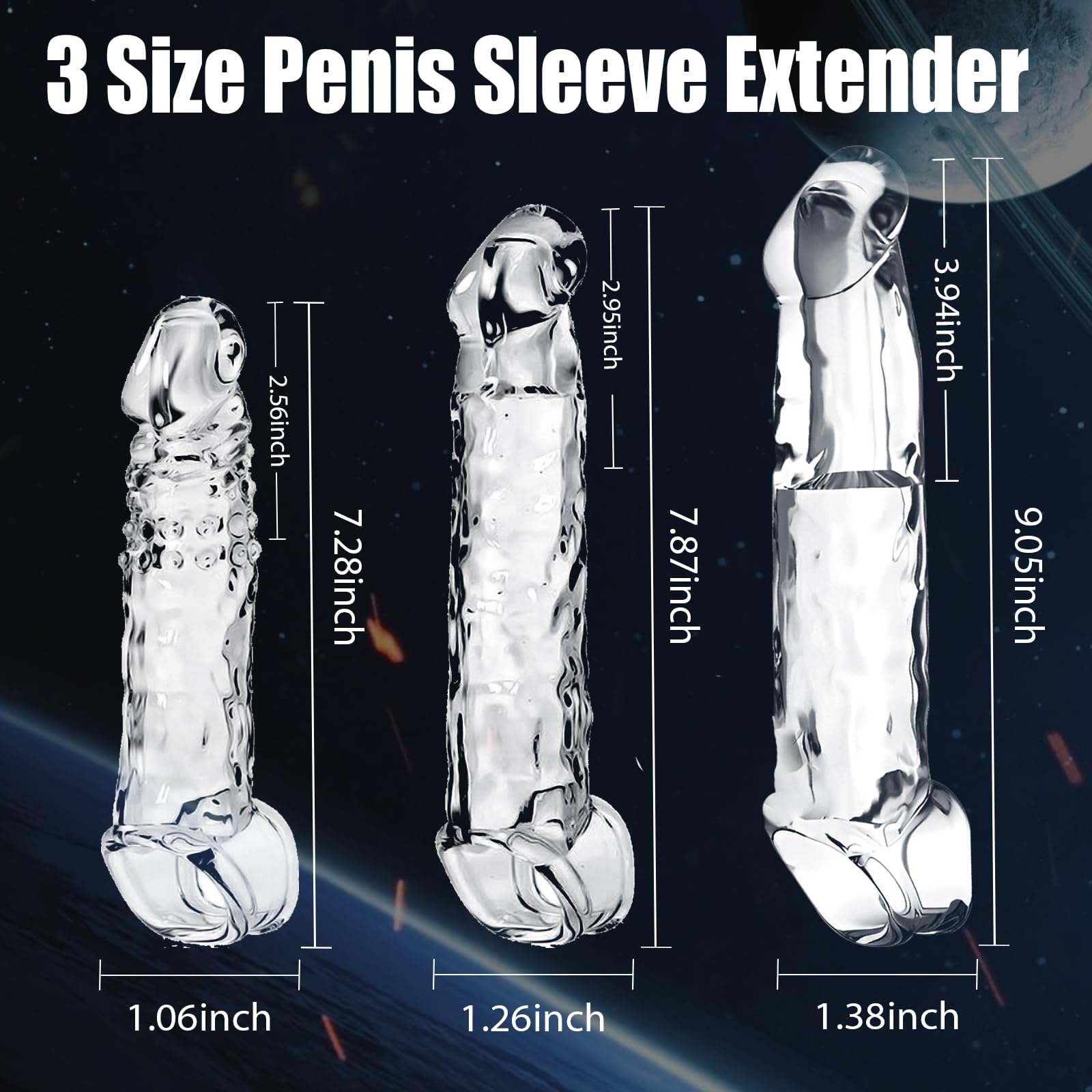 Clear Penis Sleeve Pennis Extender Kit, 3 Sizes Cock Sleeve Cock Ring Penis Extender Penis Extension for G spot Stimulation, Realistic Penisen Extender Sleeve Penis Sheath Dick Extender Male Sex Toys
