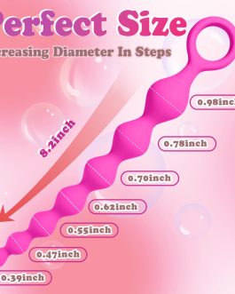 8.2-Inch Anal Beads Butt Plug with Pull Ring, Beginner’s Design G-Spot Stimulator with 7 Progressive Beads, Soft Silicone Prostate Massager Anal Plug, Sex Toys for Women Men & Couples (Pink)