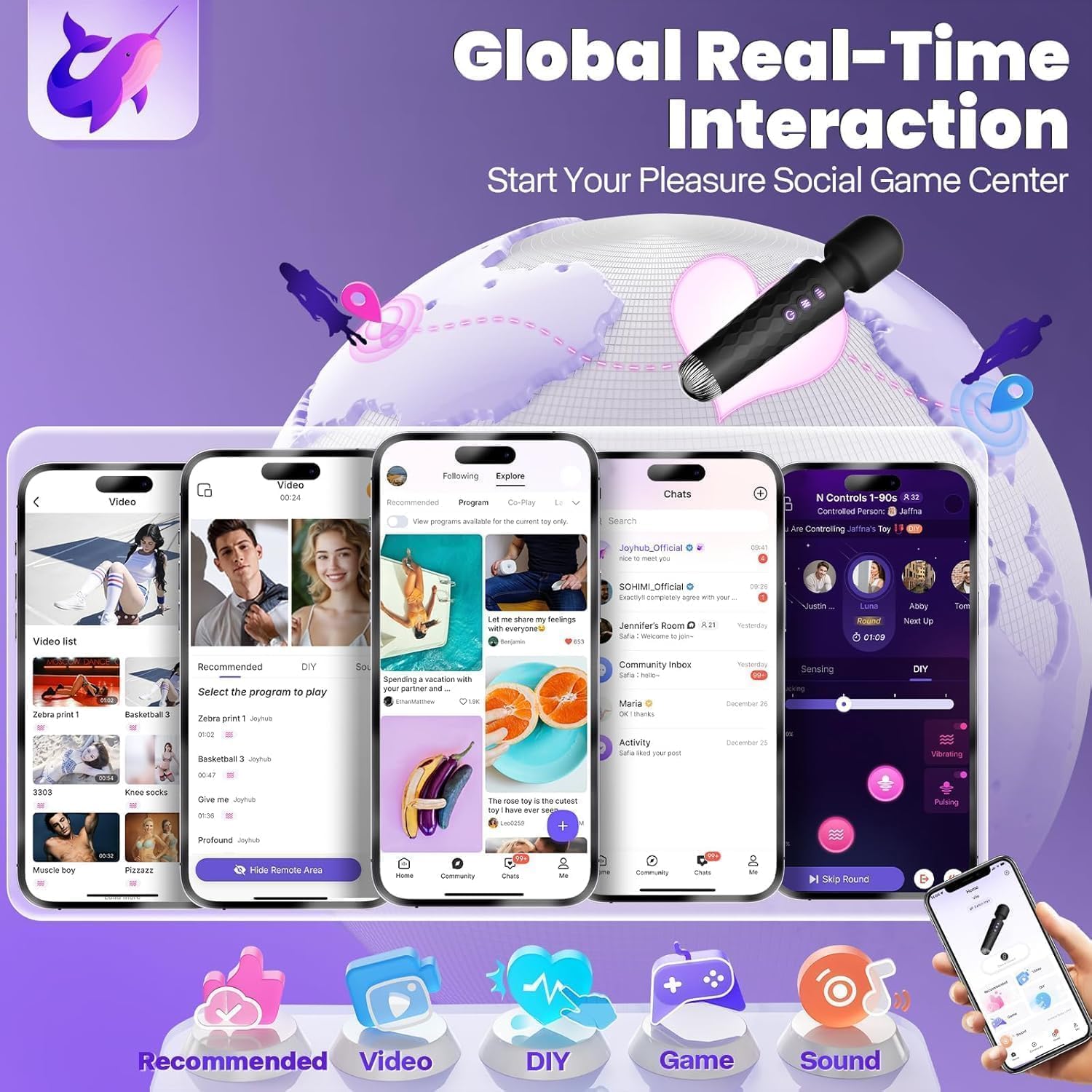 TouchReal Wand Massager - Small Vibrator 10-Speed Rechargeable Vibrator with Flexible Head, Fast Charging, Quiet & Waterproof, APP Control Sex Toys for Women