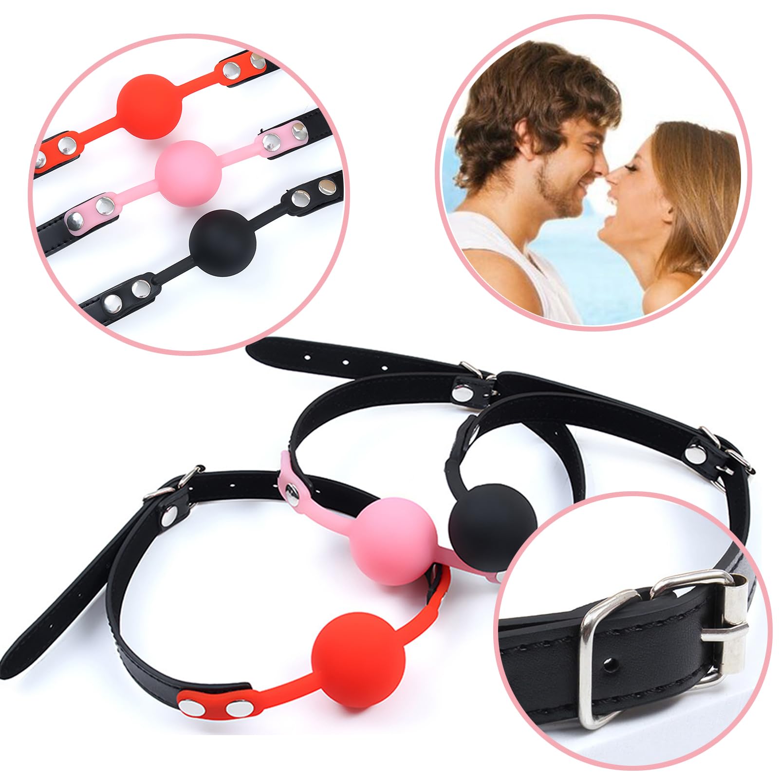 Leather Restraints Ball Mouth Plug Silicone Bondage Ball Gag for Sex