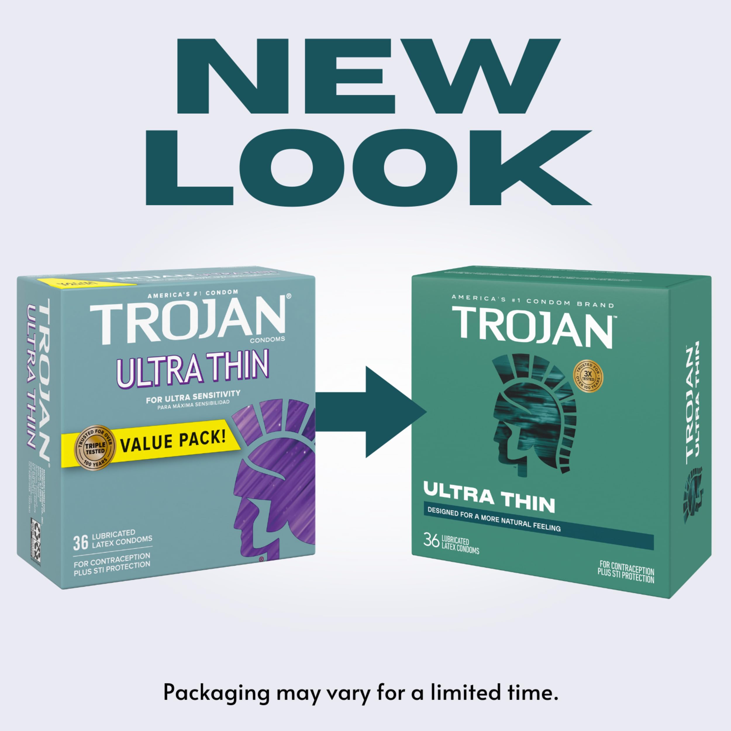 Trojan Ultra Thin Latex Lubricated Condoms for Men, Thin Condoms for a More Natural Feeling, Premium Latex to Help Reduce Risk of Pregnancy and Sexually Transmitted Infections (STIs), 36 count