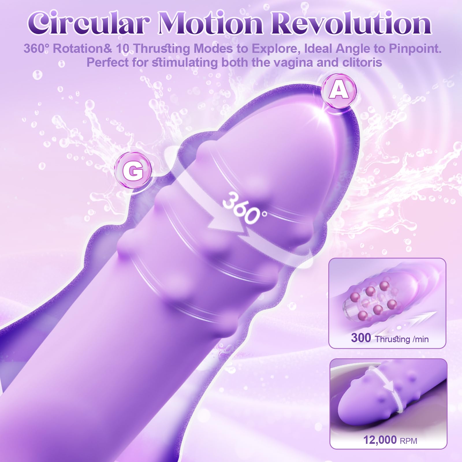 Vibrator Sex Toys Thrusting Dildo - Rolling G Spot Stimulator with Tri-Row 360°Rotating Beads + 10 Thrust + 10 Vibration for Dual Rabbit Ears, Ultra-Soft Liquid Silicone Adult Toy for Women Men Couple