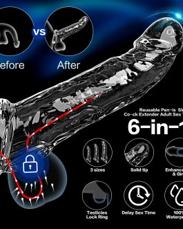 3 Sizes Reusable Penis Sleeve with Cock Ring – Soft Clear Cock Sleeve Penis Extender for Added Length & Girth, Stable Fit that Stays in Place, Sex Toys for Men & Couples
