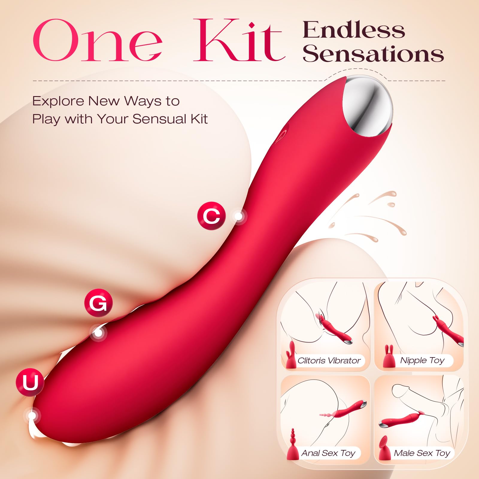 MOOLIGIRL Dildo Vibrator Kits, Women Sex Toys Adult Toy APP Control 20 Modes with 4 Replacement Silicone Heads for Solo and Couples, IPX6 G Spot Vibrators for Clitoral Nipple and S&M Floggers Black