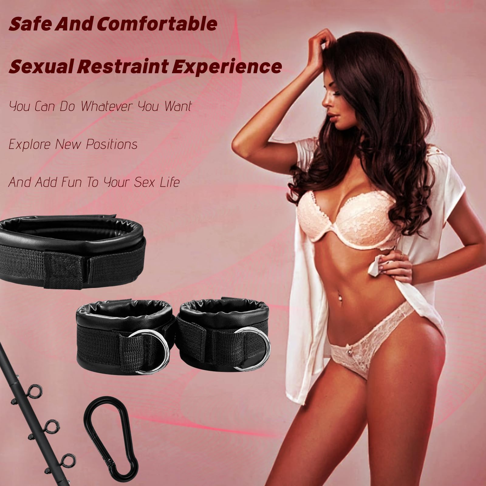 Spreader Bar Sex Toys BDSM Bondage Restraints with Leather Handcuffs Ankle Cuffs Furniture Restraints Kit Expandable Fetish Sm Games (Black)