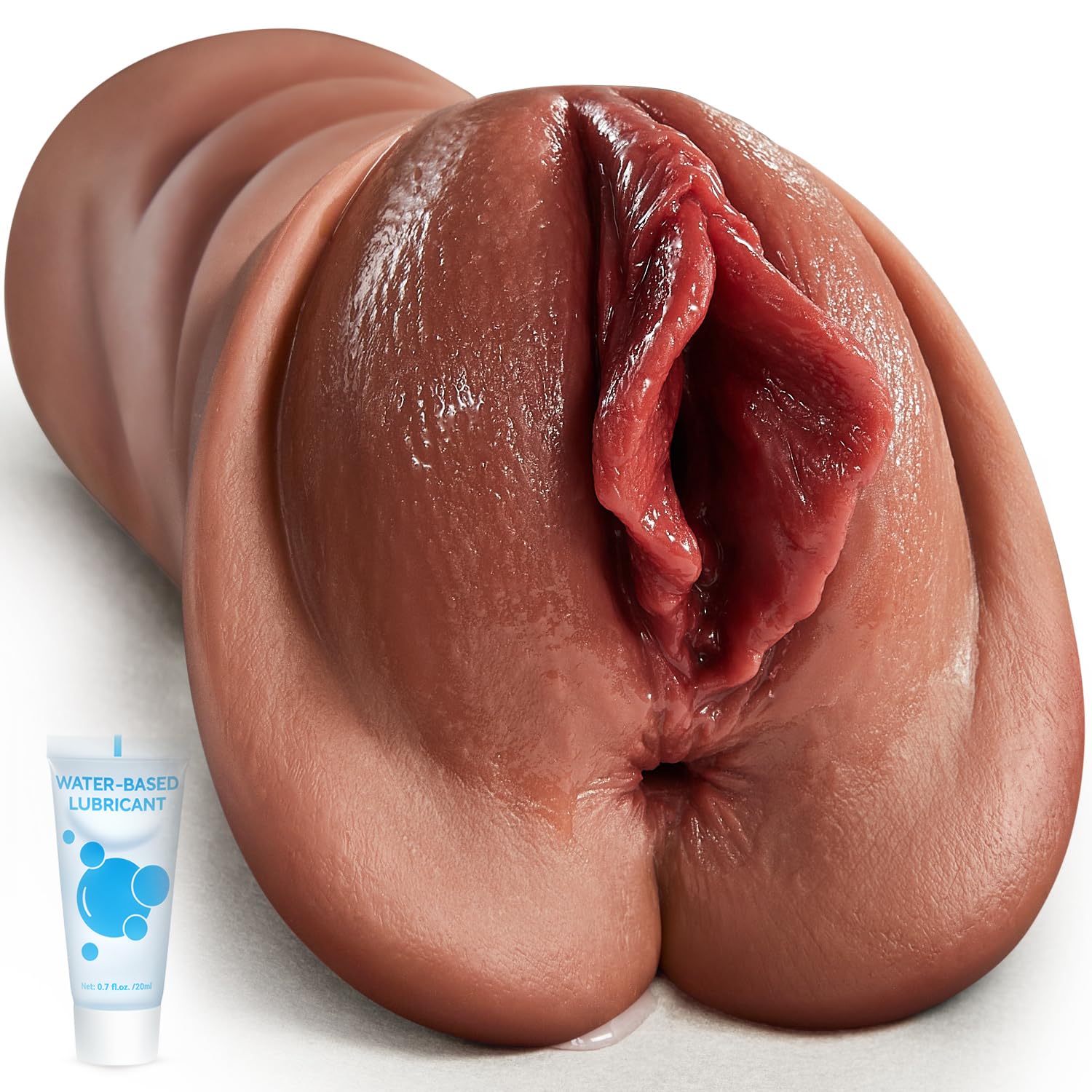 Realistic Pocket Pussy Male Masturbator, Thick Labia Pussy Masturbators Sex Toy with 5D Deep Vagina and Tight Anus, Lifelike Blowjob Male Stroker Adult Sex Toys for Men Masturbation (Brown)