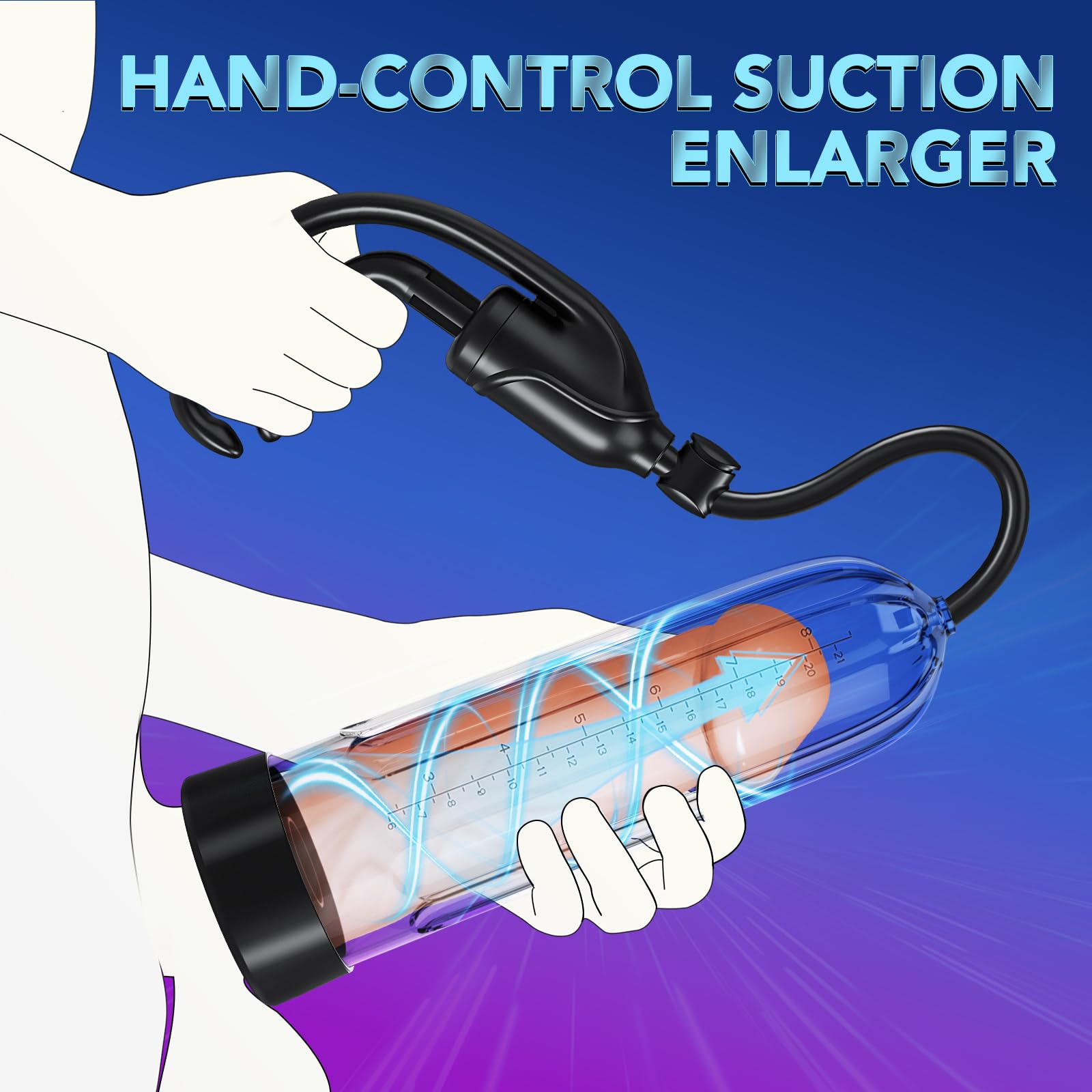 Penis Enlarge Vacuum Pump, Manual Pennis Extender Enlarger Enlargement Pump Air Pressure Device, Adult Male Sex Toys for Men Stronger Bigger Erections with 2 Suction Sleeve & 6 Penis Rings and Lube