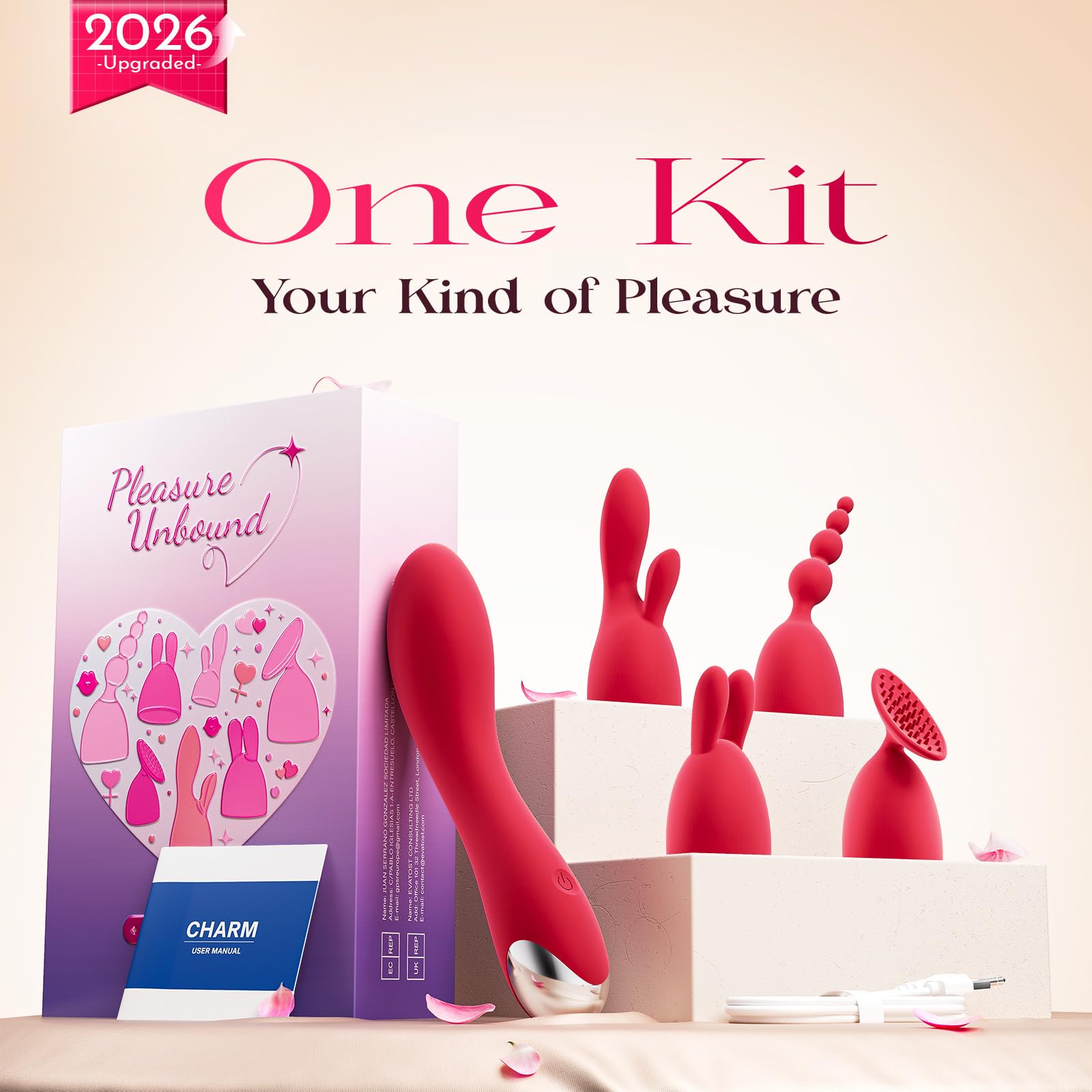 MOOLIGIRL Dildo Vibrator Kits, Women Sex Toys Adult Toy APP Control 20 Modes with 4 Replacement Silicone Heads for Solo and Couples, IPX6 G Spot Vibrators for Clitoral Nipple and S&M Floggers Black