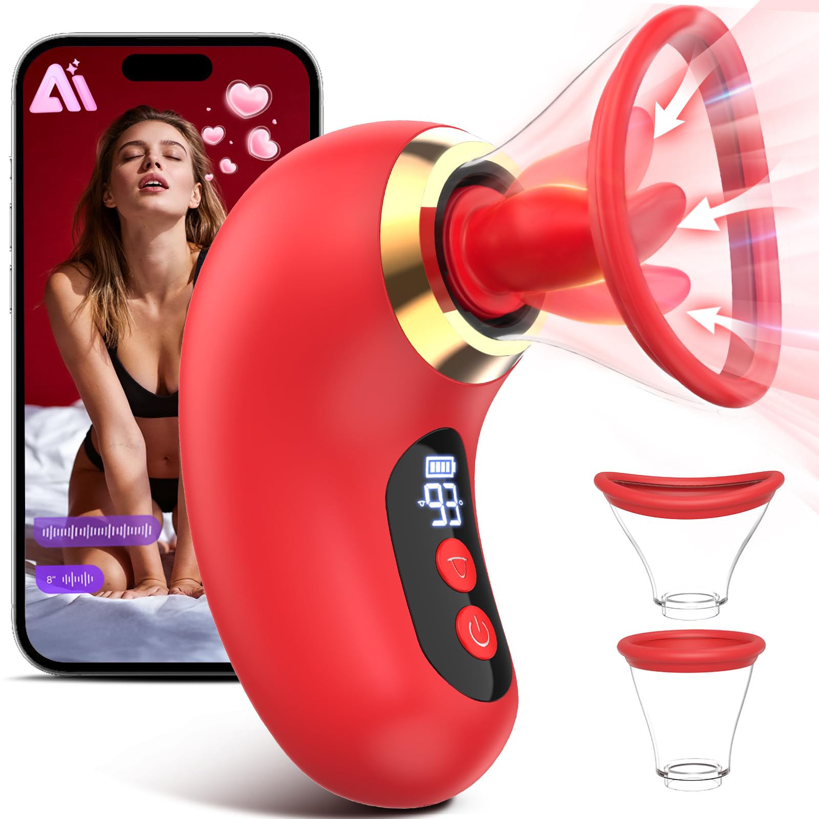 Gasevimo Vibrator Sex Toys for Women - 5IN1 AI APP Rose Toy Adult Toys Sucking Vibrator, 3 Sucking, 9 Tongue Licking & Vibrating Sex Toy, 2 Removable Cup LCD Display Clitoral Vibrators Sex Novelties