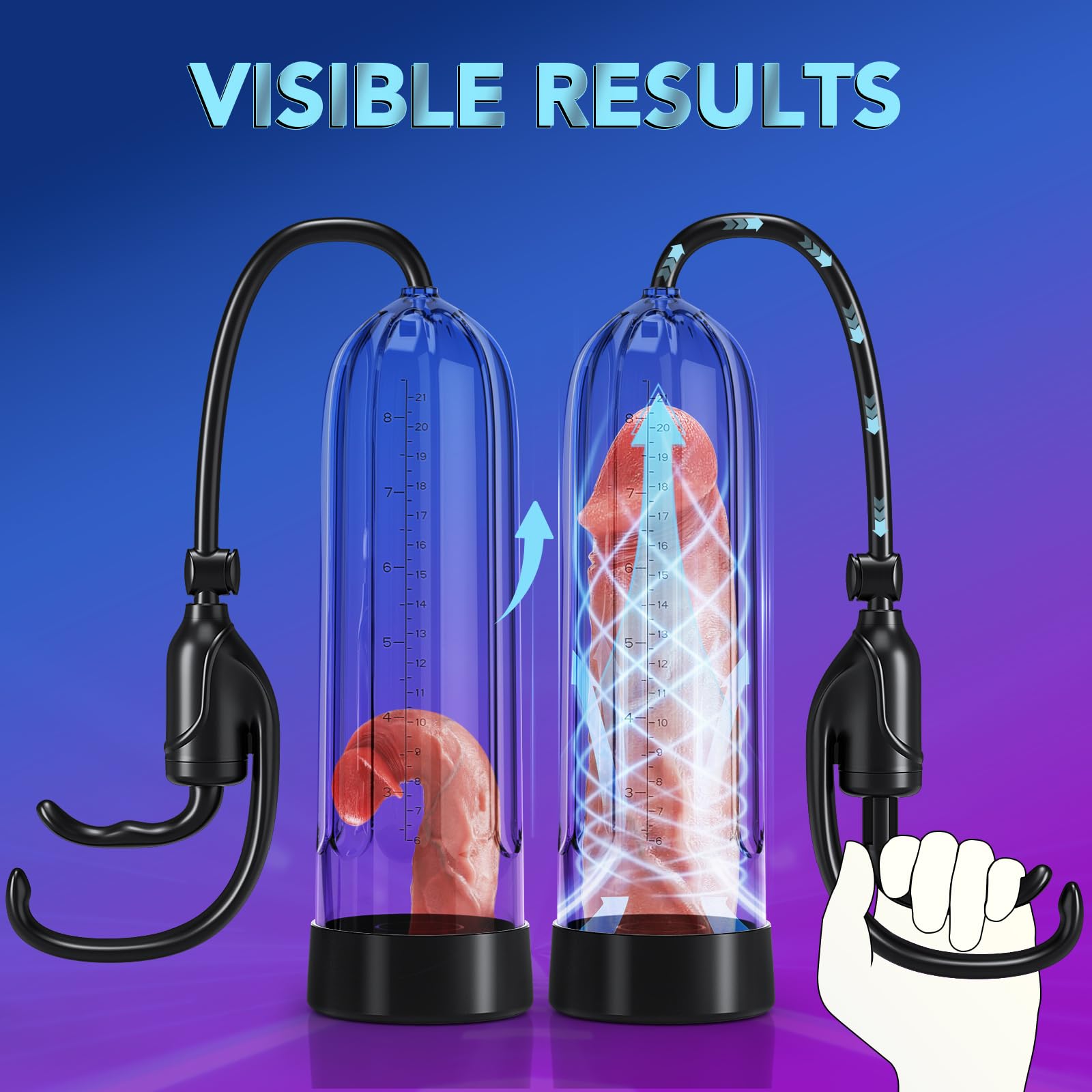 Penis Enlarge Vacuum Pump, Manual Pennis Extender Enlarger Enlargement Pump Air Pressure Device, Adult Male Sex Toys for Men Stronger Bigger Erections with 2 Suction Sleeve & 6 Penis Rings and Lube