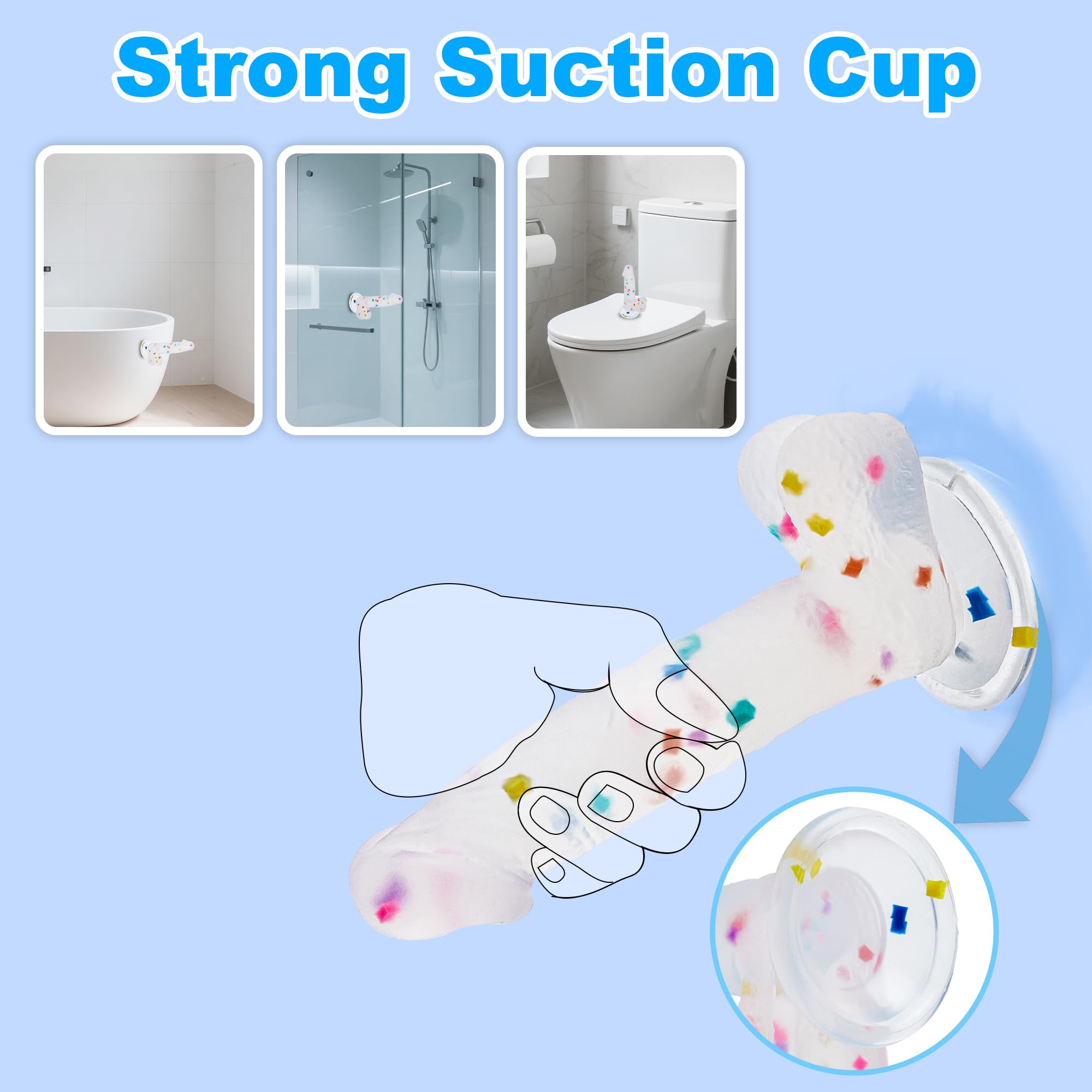 Seiecft 6.5 Inch Confetti Clear Silicone Dildo with Flared Suction Cup Base for Hands-Free Play, Flexible Dildo with Curved Shaft and Balls for Vaginal G-Spot and Anal Prostate