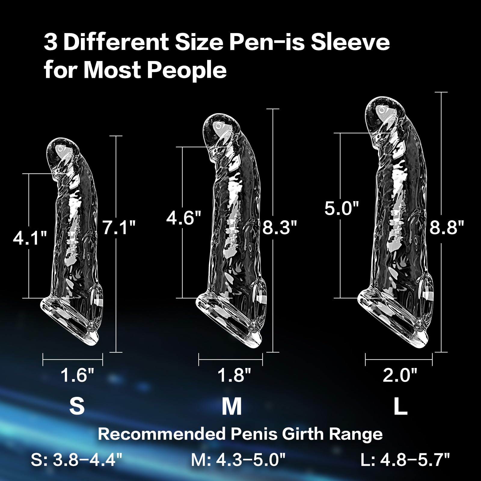 3 Sizes Reusable Penis Sleeve with Cock Ring – Soft Clear Cock Sleeve Penis Extender for Added Length & Girth, Stable Fit that Stays in Place, Sex Toys for Men & Couples
