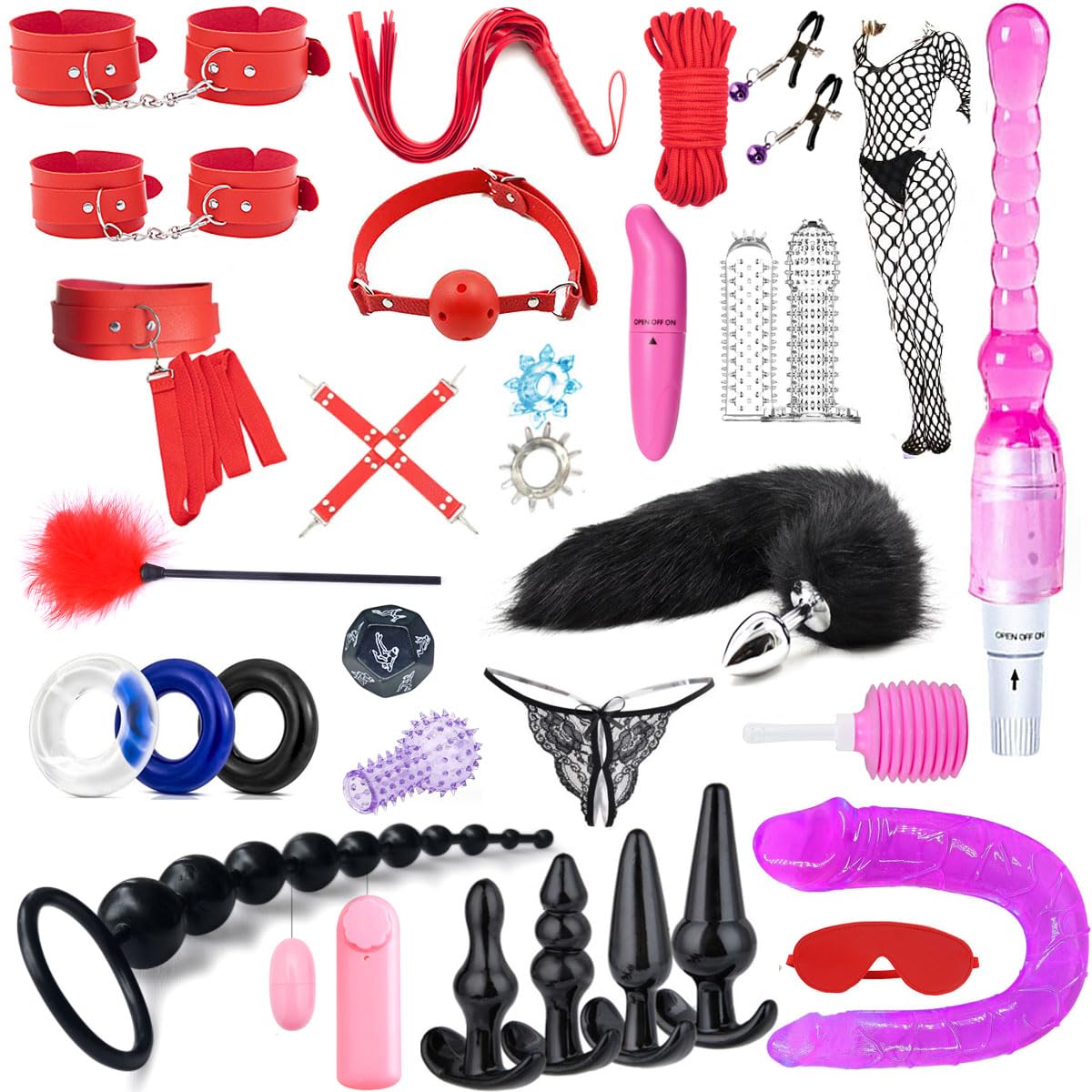 Sex Whip BDSM Adult Couples Games Anal Plug Dildo Bondage for Sex 32 Pcs BDSM Leather Bondage Sets Restraint Kits for Women and Men Adult Sex Toys