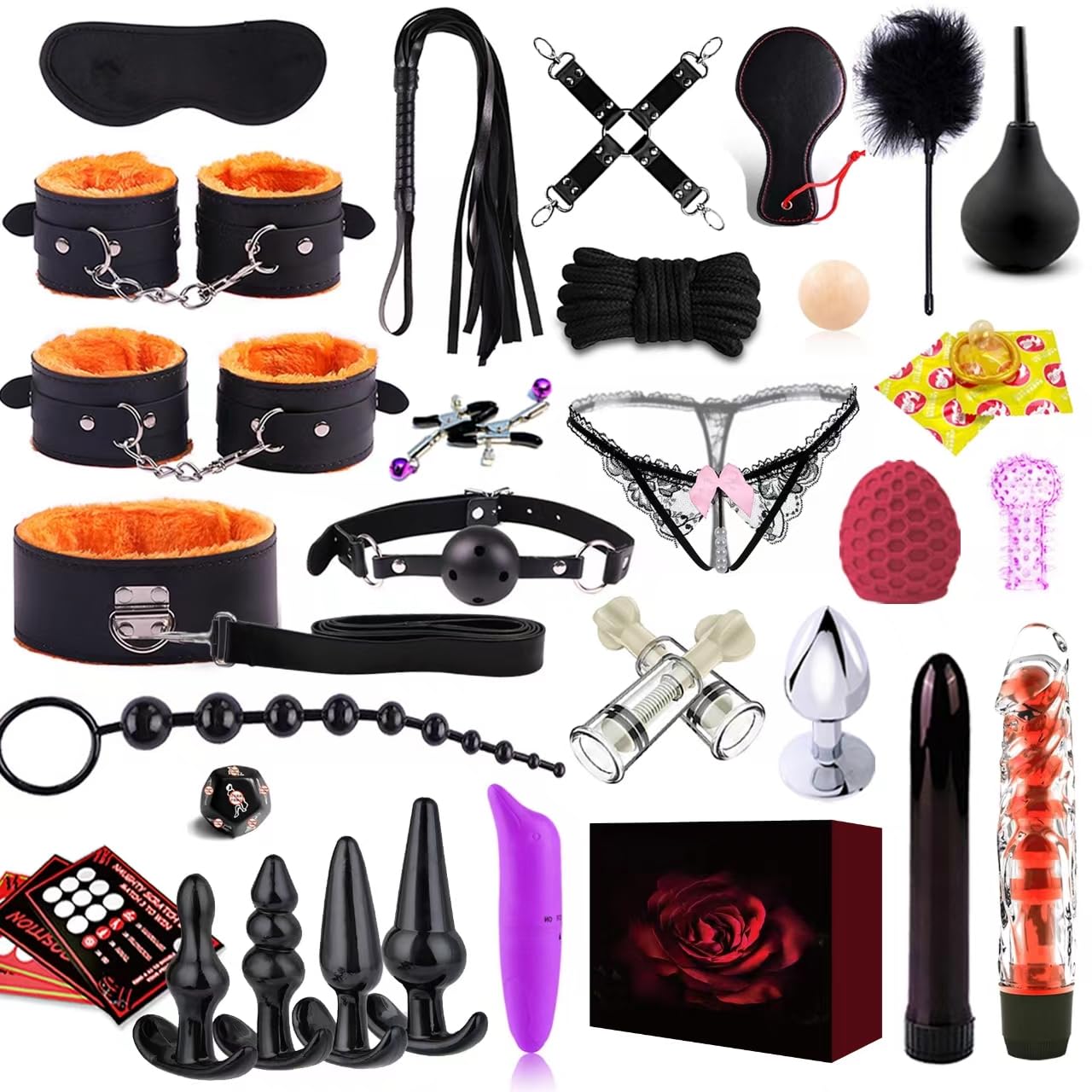 34PCS Sets Sex Toys kit for Adult BDSM Toys for Bondage Restraints Anal Plug Sex Things for Couples Kinky,BDSM kit for Bondaged kit Adult Game Body-Safe Sexual Pleasure Tools for Couples