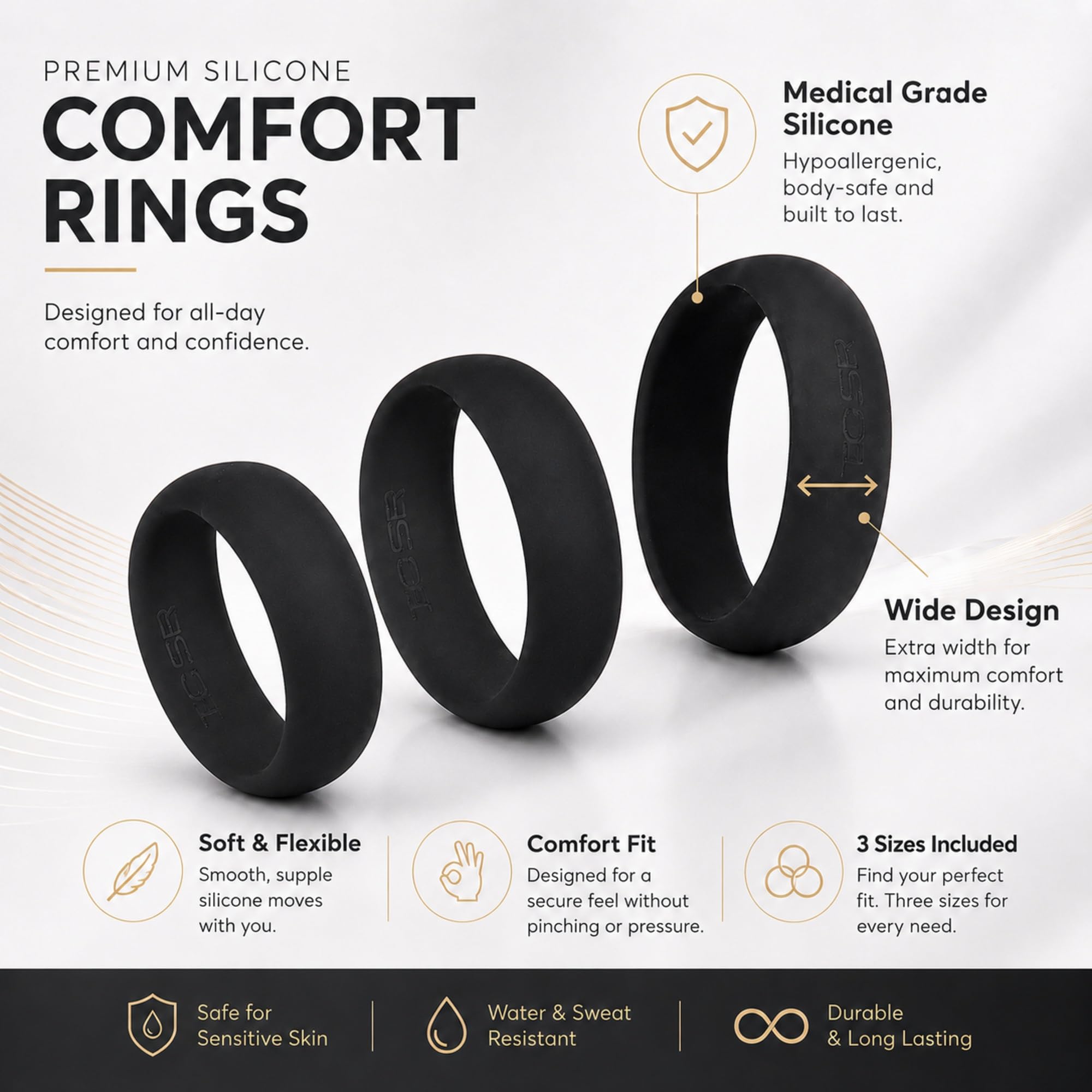 TCSR 6 Different Size Cock Rings - Medical Grade Soft Silicone Penis Rings - Better Sex