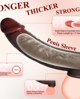 Realistic Penis Sleeve Extender for Men, 8.3” Silicone Cock Sleeve with Testicle Ring, Reusable Penis Enlarger Delay Ejaculation Enhance Erection Male Adult Sex Toys for Couples by WIEUL Brown