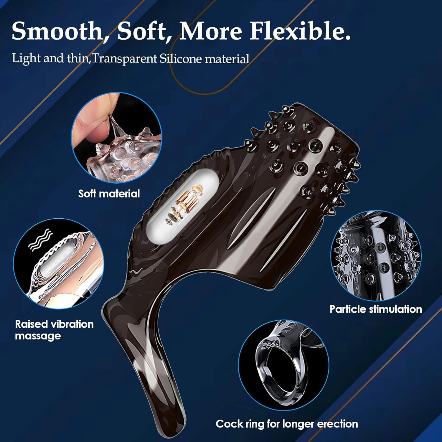 2 Pcs Penis Enlarger Extender for Men, Vibrating Penis Sleeve Cock Ring Textured Cock Sleeve Vibrator Male Cock and Ball Ring Sex Toy for G Spot Stimulation Delay Ejaculation Erection Enhancement