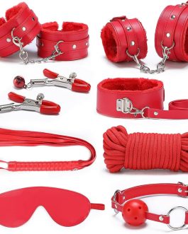 Sex Toys BDSM Bondage Set, 8-Piece Bondage Gear and Accessories with Handcuffs for Adult Women and Couples Red Set