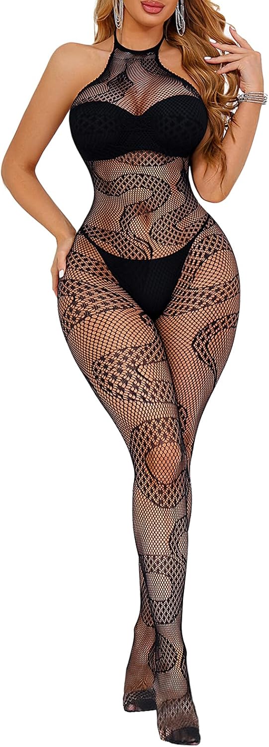 Buitifo Womens Fishnet Bodystocking Plus Size Bodysuit Sexy Tights Soft Nightwear Lingerie