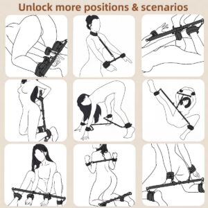 Spreader Bar Sex Toys with Wrist Ankle Neck Collar Restraint Kits Adjustable Handcuffs Collar Bondage Set BDSM for Adult Couple (Black)