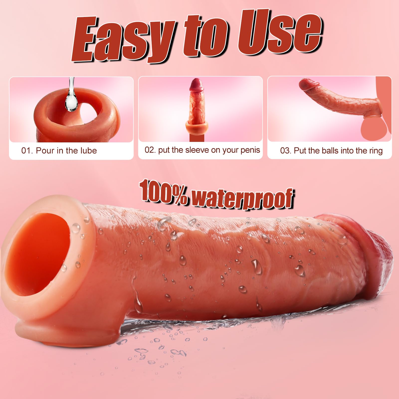 Realistic 8" Penis Sleeve Extender for Men, Soft Silicone Cock Sleeve with Scrotum Ring, Reusable Penis Enlarger for Thicker & Longer Erection, Delay Ejaculation Adult Sex Toy for Men & Couples