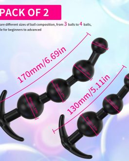 2PCS Anal Beads & Butt Plug, Silicone Anal Training Kit, Flexible Anal Bead Sex Toys with Different Size Anal Balls Prostate Massage, Anal Plugs for Men Women Couples Anus Dilator Dildo Anal Toys