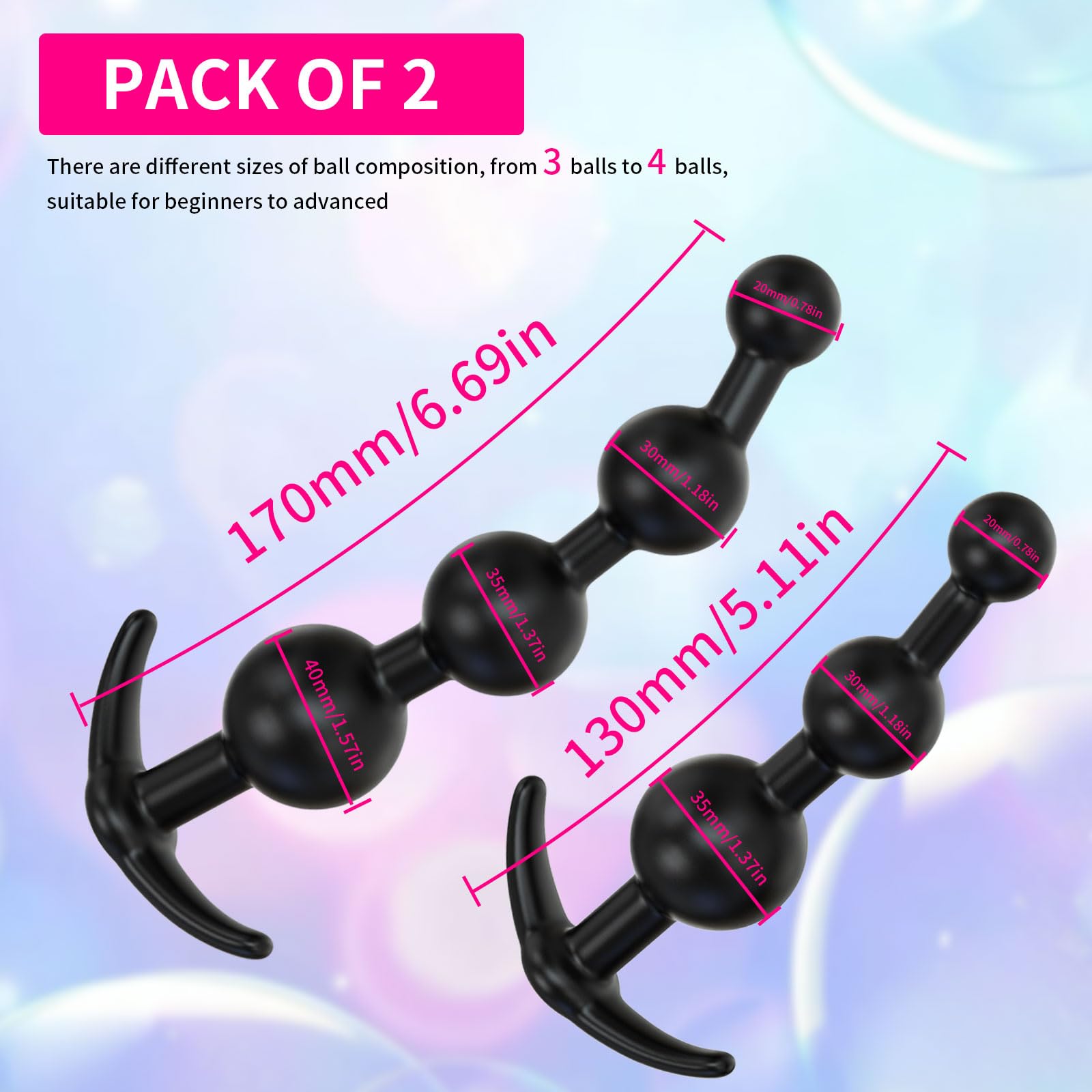 2PCS Anal Beads & Butt Plug, Silicone Anal Training Kit, Flexible Anal Bead Sex Toys with Different Size Anal Balls Prostate Massage, Anal Plugs for Men Women Couples Anus Dilator Dildo Anal Toys