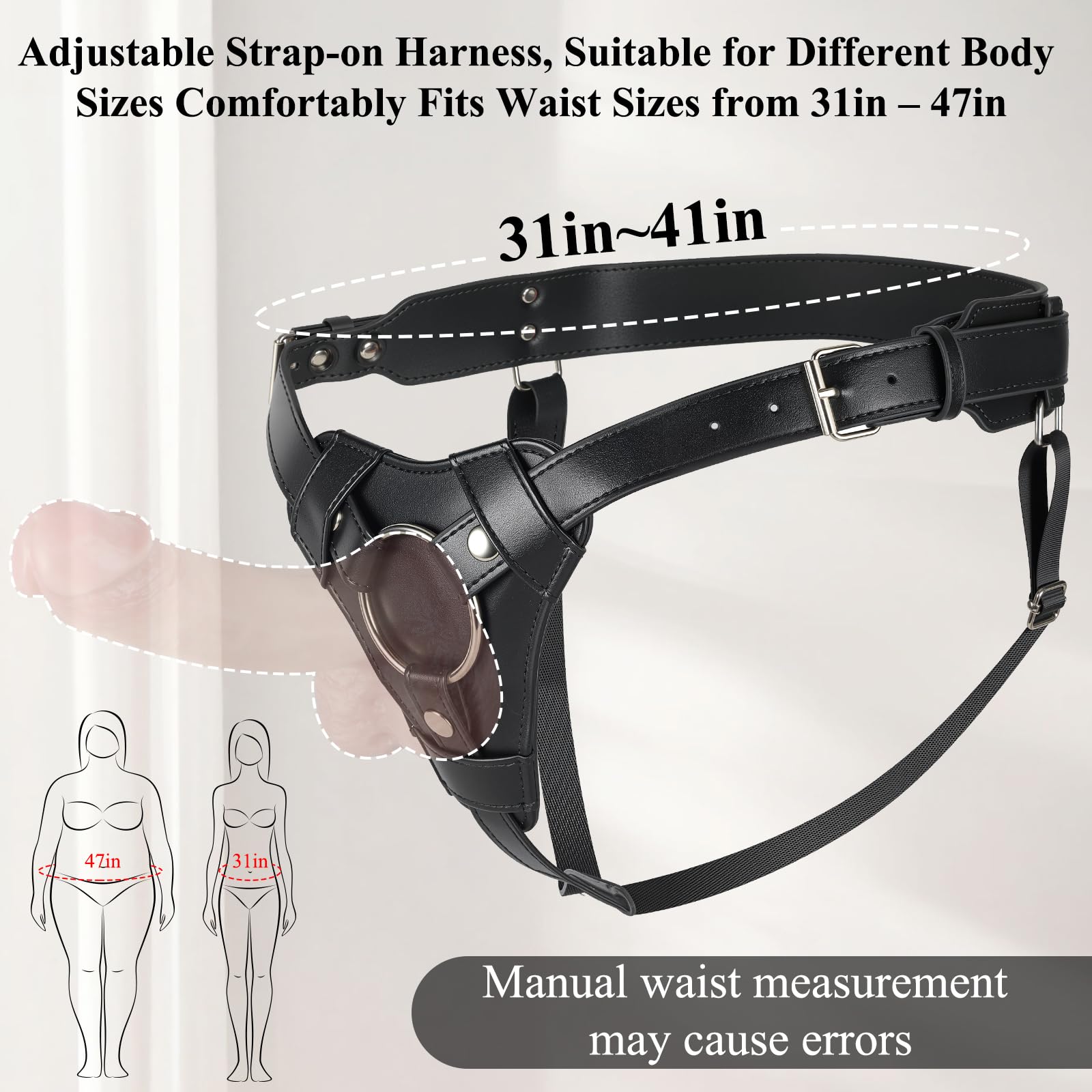 Strap On Dildo Harness for Lesbian Play, Adjustable Strap-On Panty with 3 Size O-Rings, Vegan Leather & Nylon Belt for Flared Base Dildos, Pegging, Anal, Vaginal, Sex Toys for Women Female Couples