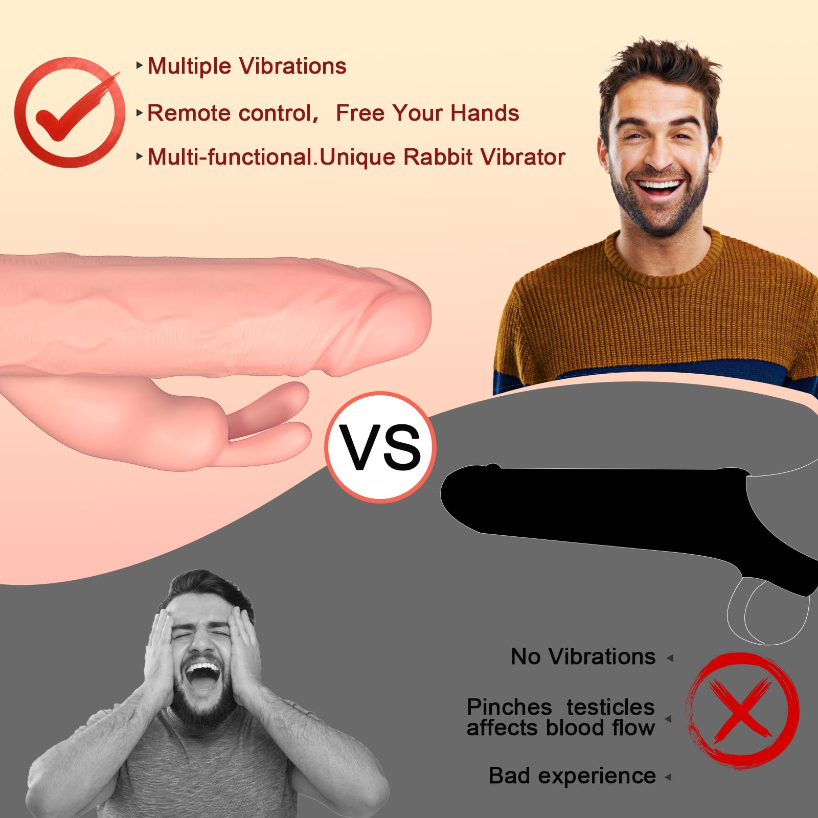 Penis Sleeve Mini Rabbit Vibrator Bullet for Men,Cock Ring Extender Remote Control Adult Sex Toys with 10 Vibrating Modes, Liquid Silicone Dildo Elastic Penis Ring to Enlarge Prolong for Couples
