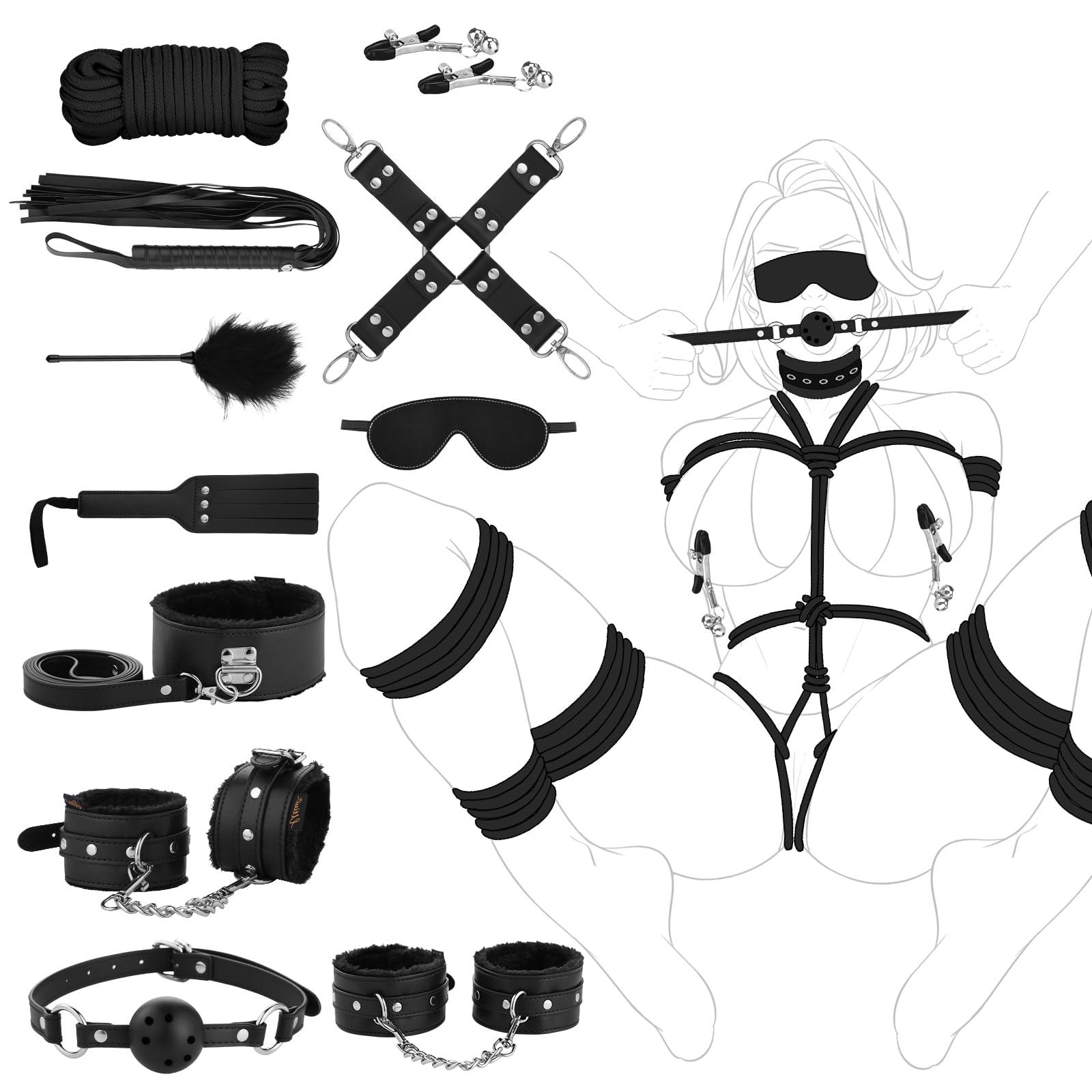 UTIMI Bondage for Sex 11 Pcs BDSM Leather Bondage Sets Restraint Kits for Women and Couples