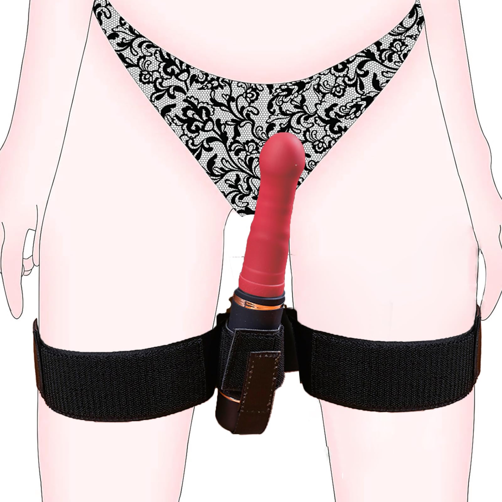 BDSM Toys Bondage Vibrator Forced Strap Sex Harness, Hands-Free Vibrator Holder Adjustable Thigh Bondage Restraints Kinky Sex Toys for Solo or Couple Play Most Vibrators Wands & Dildos