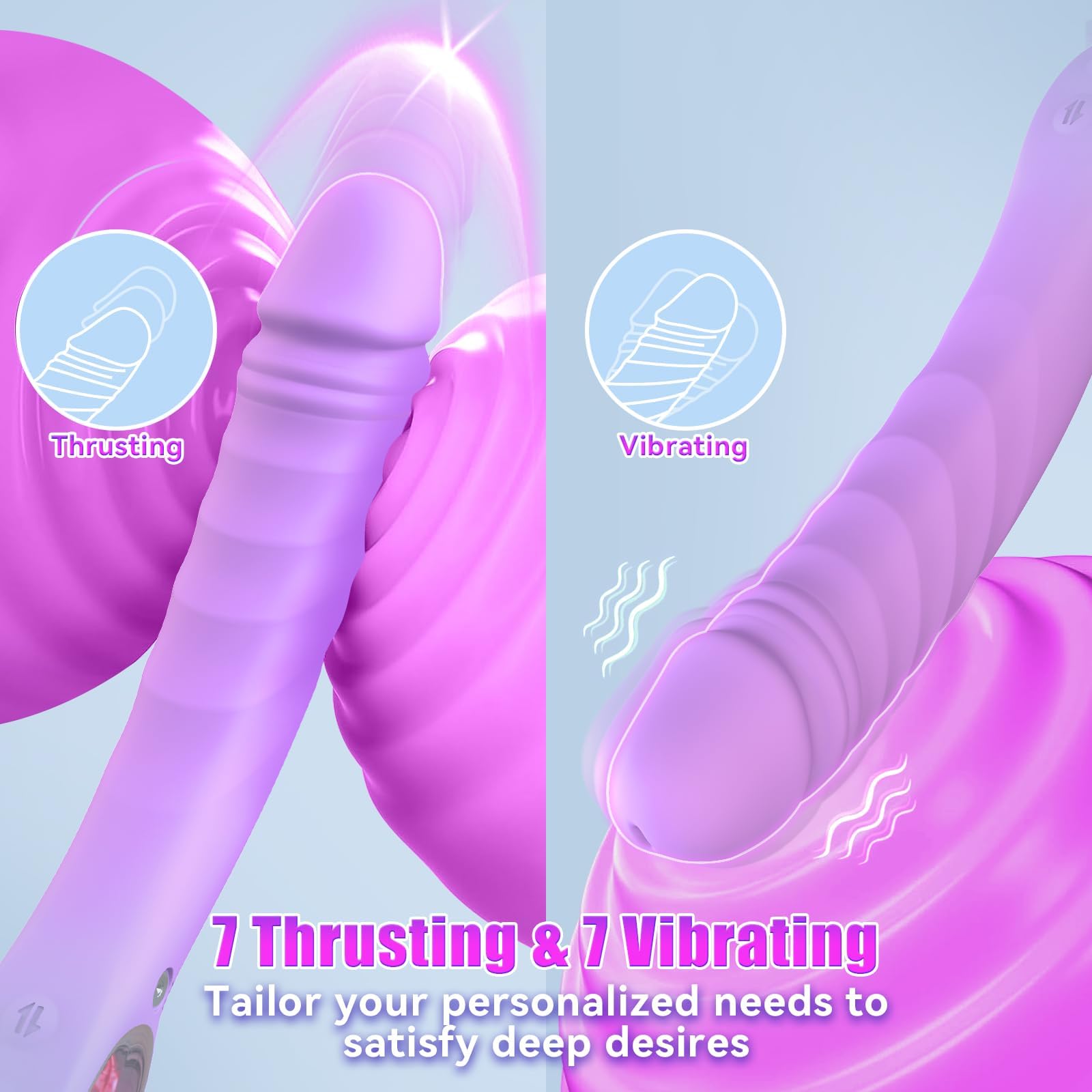 KFAKA Thrusting Vibrator Dildo, 7 Pulsation & 7 Vibration Modes Sex Toy, Rechargeable Silicone G-Spot Adult Toys with Handle Ring, 8.3" Waterproof Realistic Dildos for Women, Men & Couples (Purple)