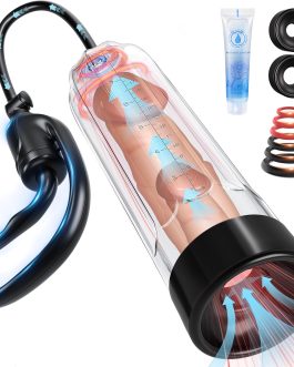 Penis Enlarge Vacuum Pump, Manual Pennis Extender Enlarger Enlargement Pump Air Pressure Device, Adult Male Sex Toys for Men Stronger Bigger Erections with 2 Suction Sleeve & 6 Penis Rings and Lube