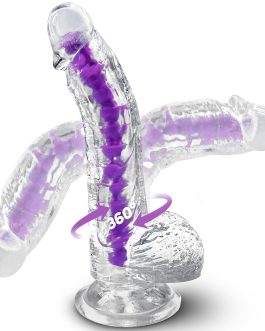 Clear Realistic Dildo Sex Toys for Beginner, 8 Inch Dildo with Adjustable Skeleton, Dual-Density Adult Toy, Strap on Curved Dildo for Hands-Free Play, Purple Dildos G-Spot & Anal Toy for Women Men