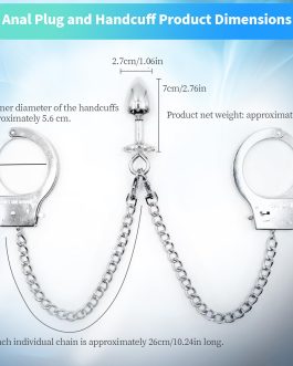 Bondage Restraint Handcuffs with Anal Plug Long Chain Handcuffs Stainless Steel Couple Handcuffs Anal Play Beginners BDSM Game Play Adult Sex Toys for Men and Women Couple