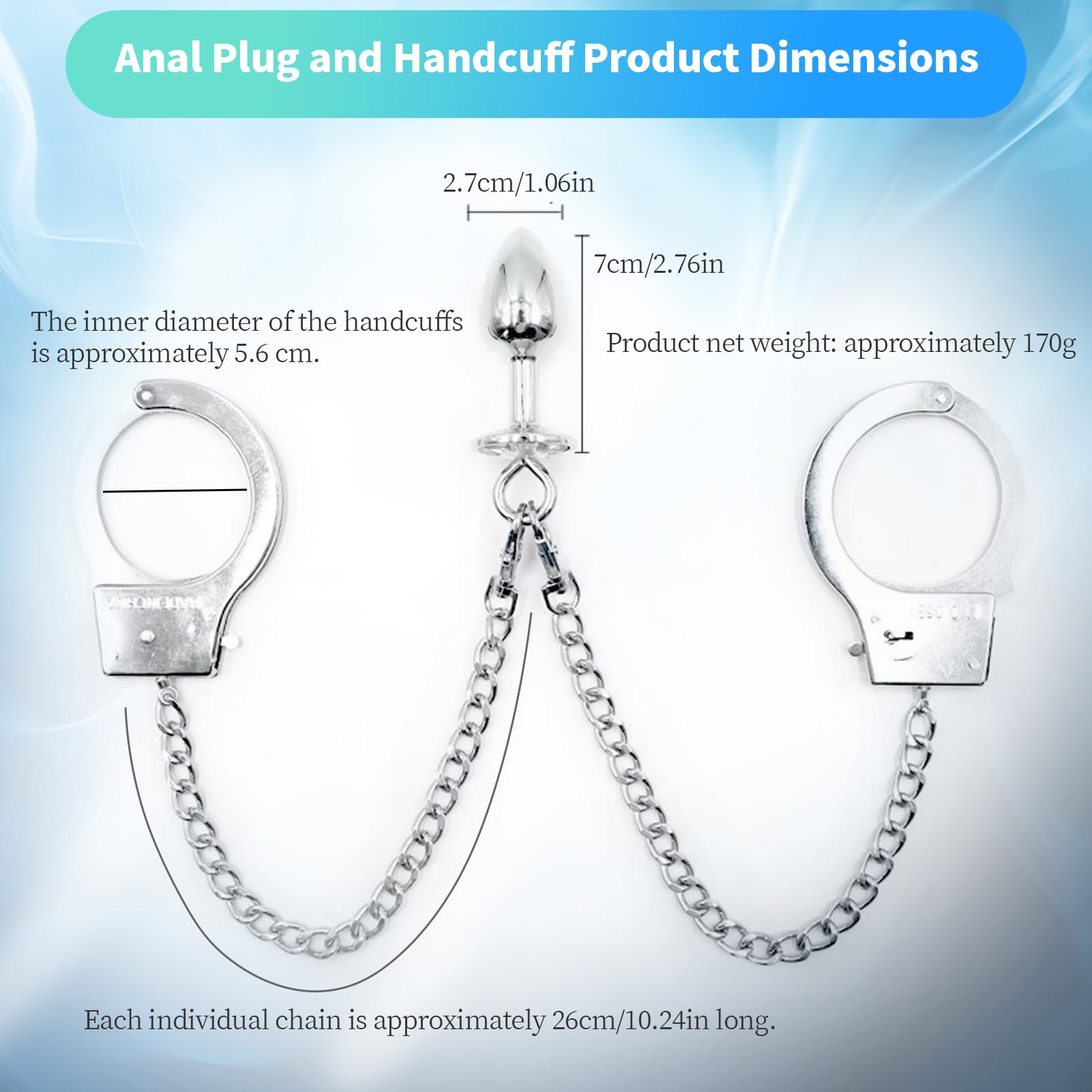 Bondage Restraint Handcuffs with Anal Plug Long Chain Handcuffs Stainless Steel Couple Handcuffs Anal Play Beginners BDSM Game Play Adult Sex Toys for Men and Women Couple