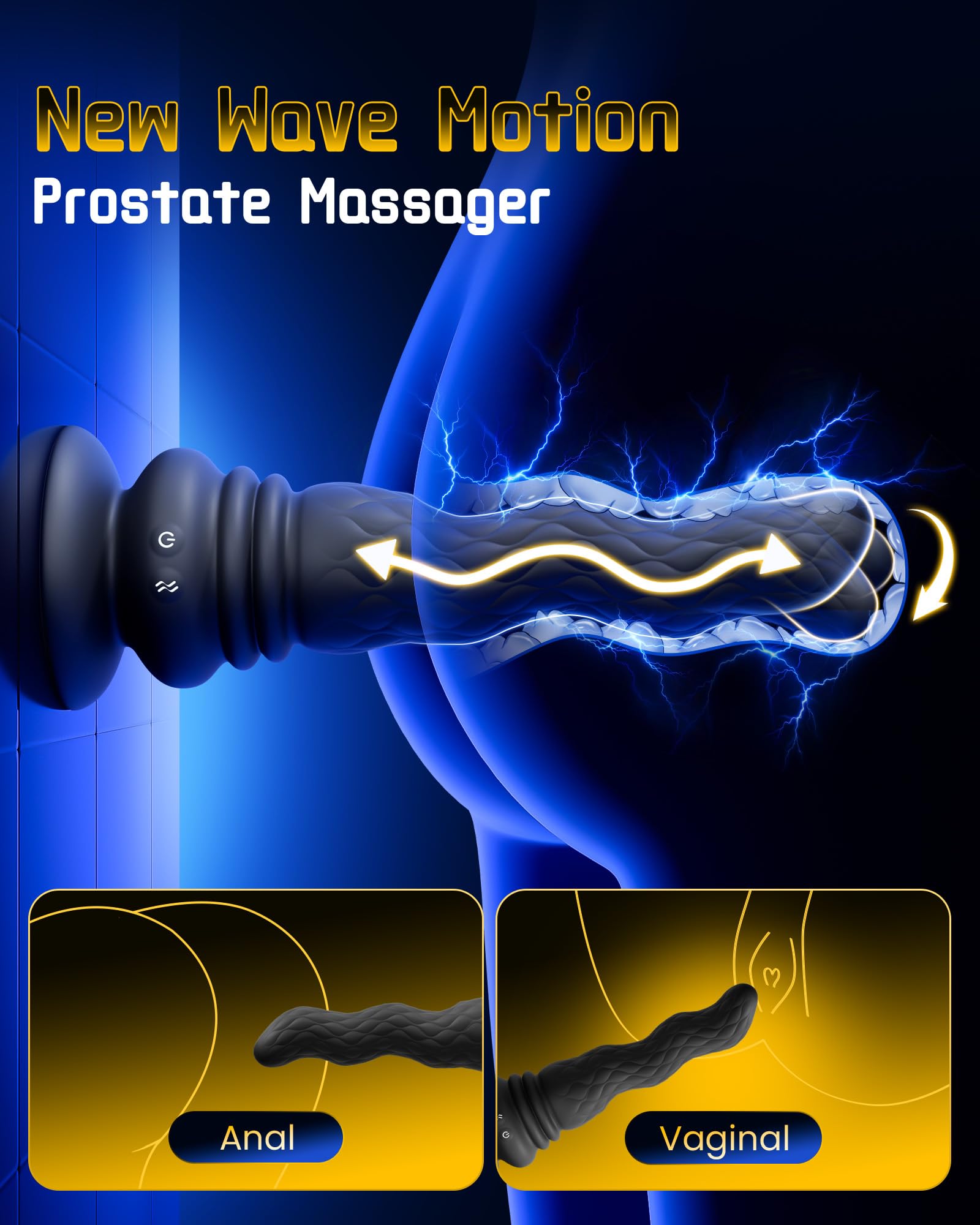 Beisar 3 in 1 Prostate Massager Anal Vibrator - Powered Vibrating Butt Plug Male Sex Toys for Men with 9 Wave Wriggling Modes, Anal Dildo Plug Adult G, P-Spot Vibrator Remote Control Fetish Jewelry