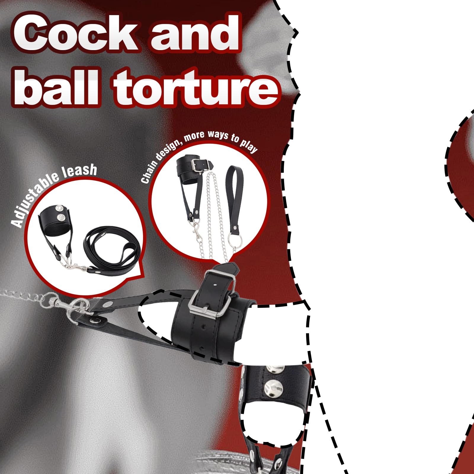 Leather Testicle Toys Adjustable Ball Stretcher Crusher CBT with Chain Sex Strap Cock and Ball Torture Leather Restraints Male Bondage Gear Restraints BDSM Kinky Sex Toys for Couples Men Gay 2 Pcs
