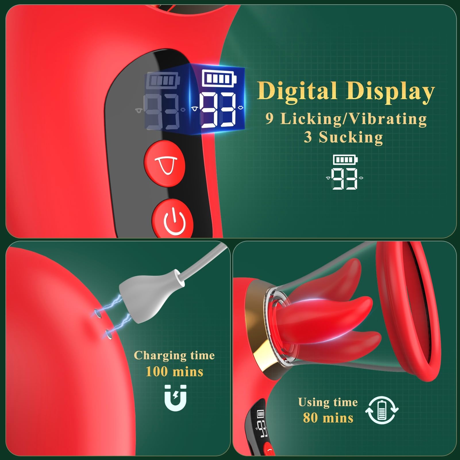 Gasevimo Vibrator Sex Toys for Women - 5IN1 AI APP Rose Toy Adult Toys Sucking Vibrator, 3 Sucking, 9 Tongue Licking & Vibrating Sex Toy, 2 Removable Cup LCD Display Clitoral Vibrators Sex Novelties