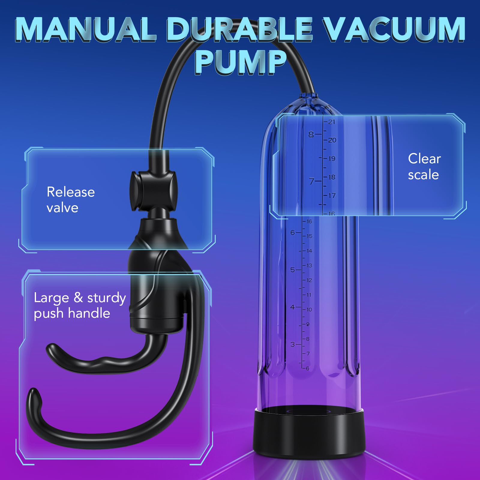 Penis Enlarge Vacuum Pump, Manual Pennis Extender Enlarger Enlargement Pump Air Pressure Device, Adult Male Sex Toys for Men Stronger Bigger Erections with 2 Suction Sleeve & 6 Penis Rings and Lube